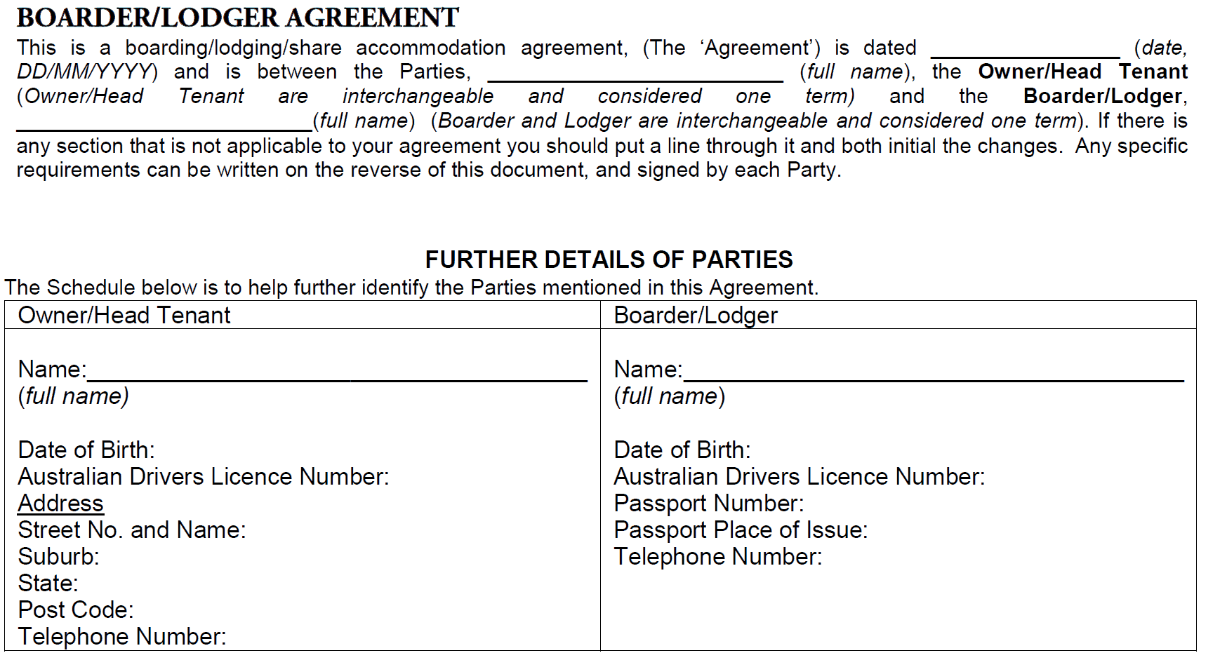 Border Lodger Agreement